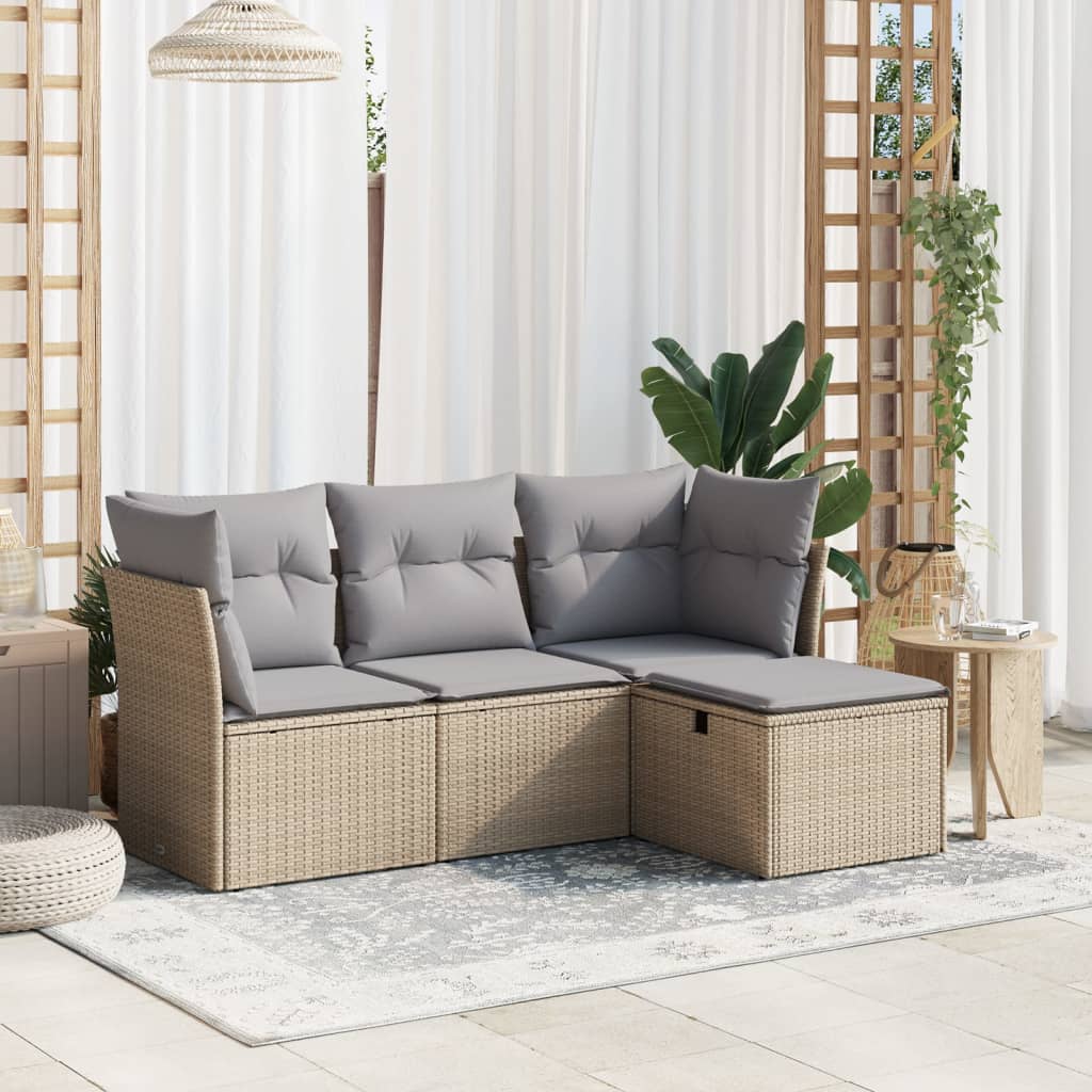 sofasæt til haven 4 dele med hynder polyrattan beige