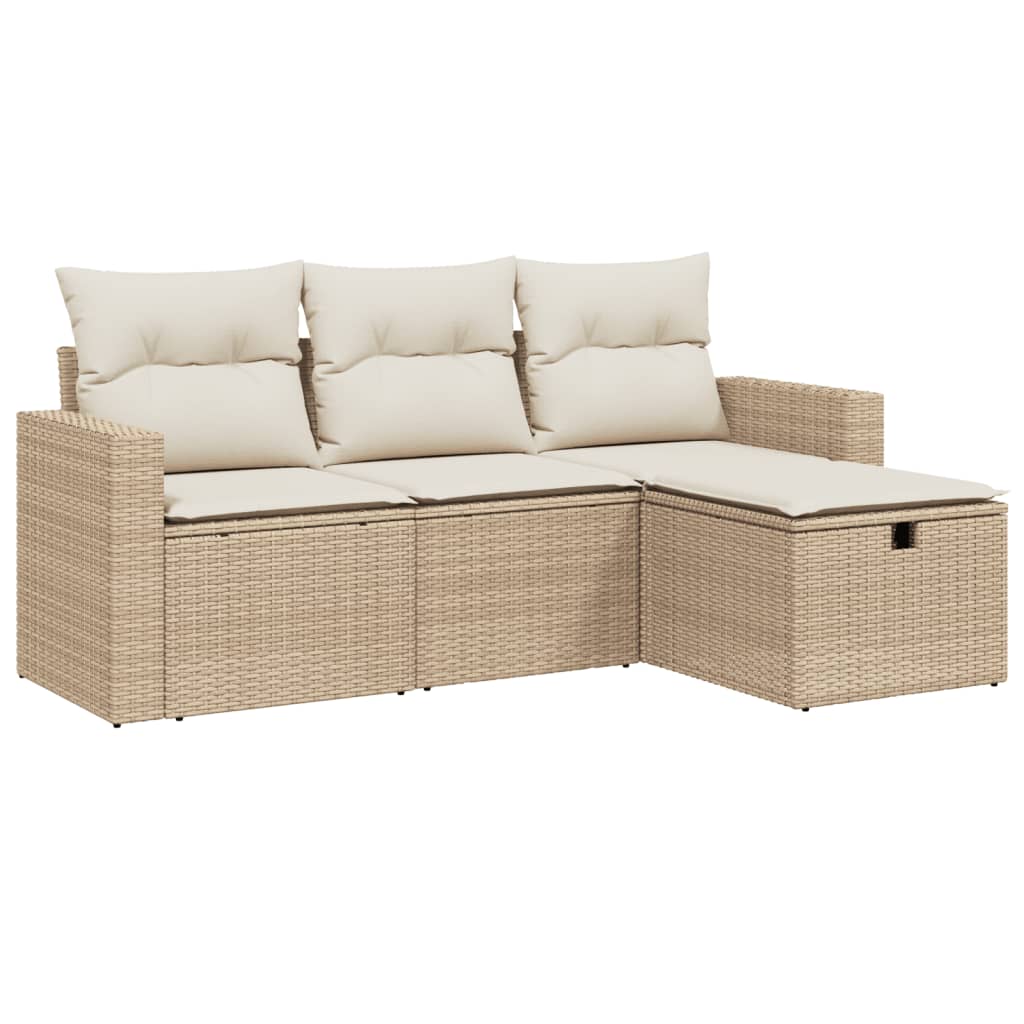 sofasæt til haven 4 dele med hynder polyrattan beige