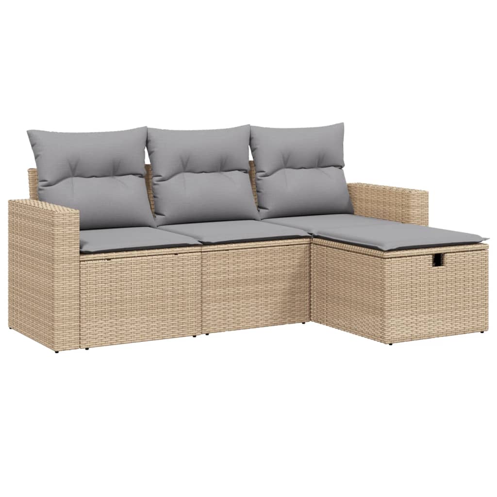 sofasæt til haven 4 dele med hynder polyrattan beige