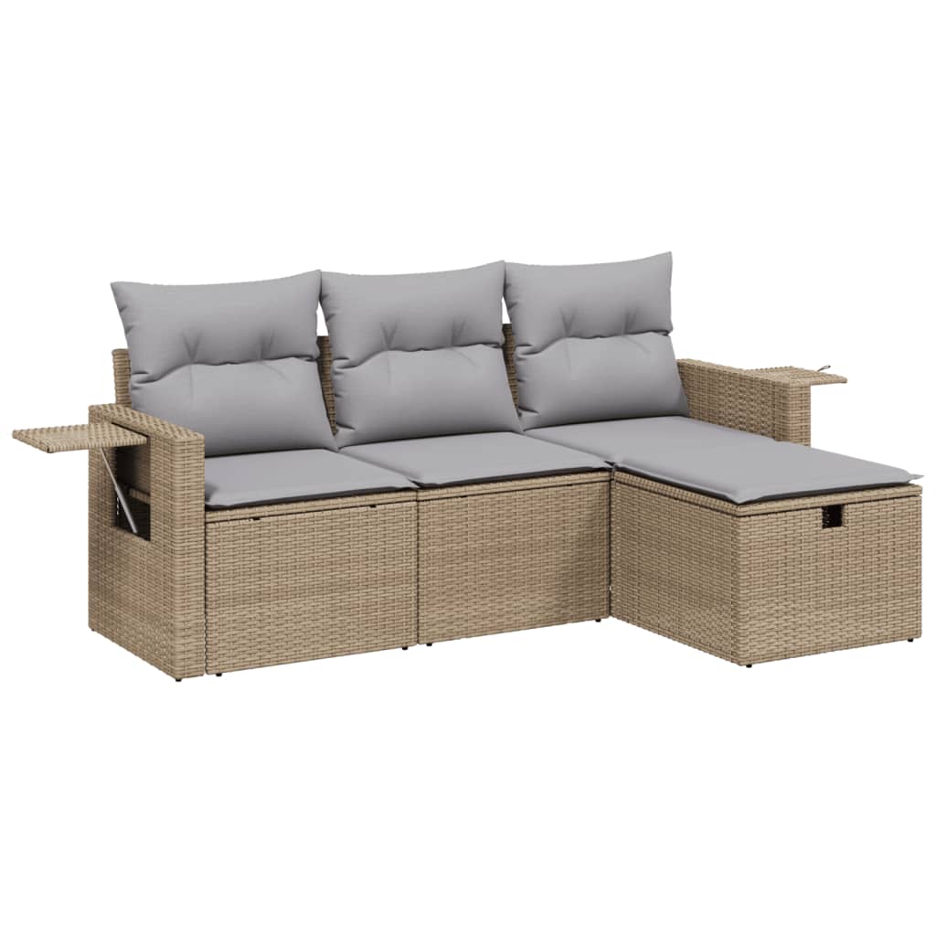 sofasæt til haven 4 dele med hynder polyrattan beige