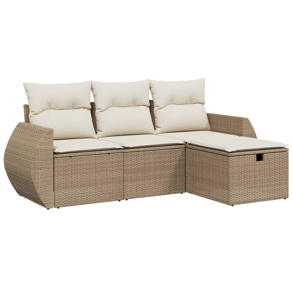 sofasæt til haven 4 dele med hynder polyrattan beige