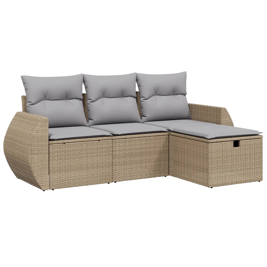 sofasæt til haven 4 dele med hynder polyrattan beige