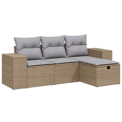 sofasæt til haven 4 dele med hynder polyrattan beige