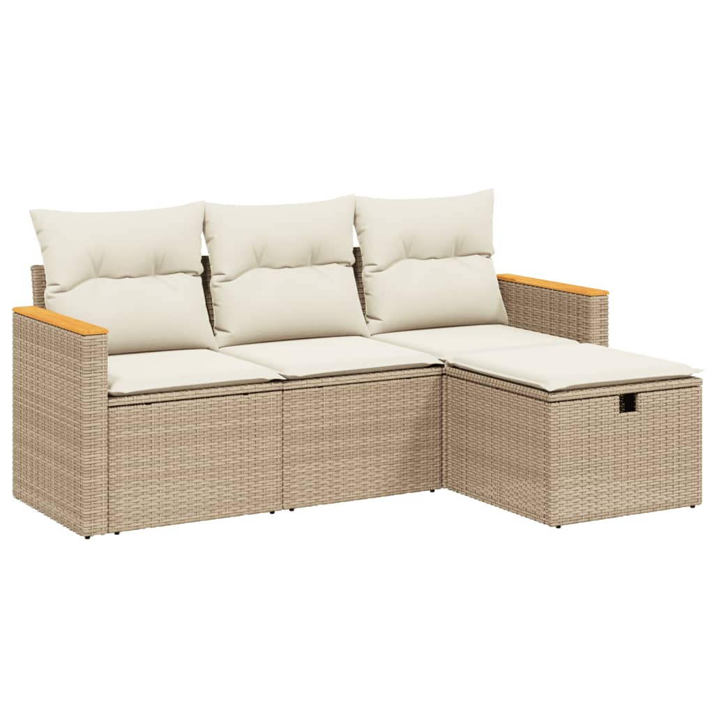 sofasæt til haven 4 dele med hynder polyrattan beige