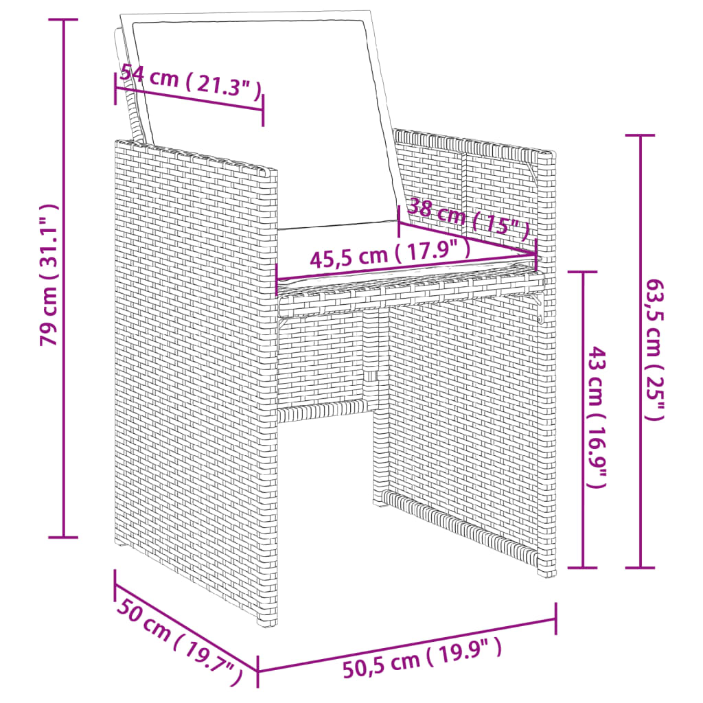 havestole med hynder 4 stk. polyrattan sort