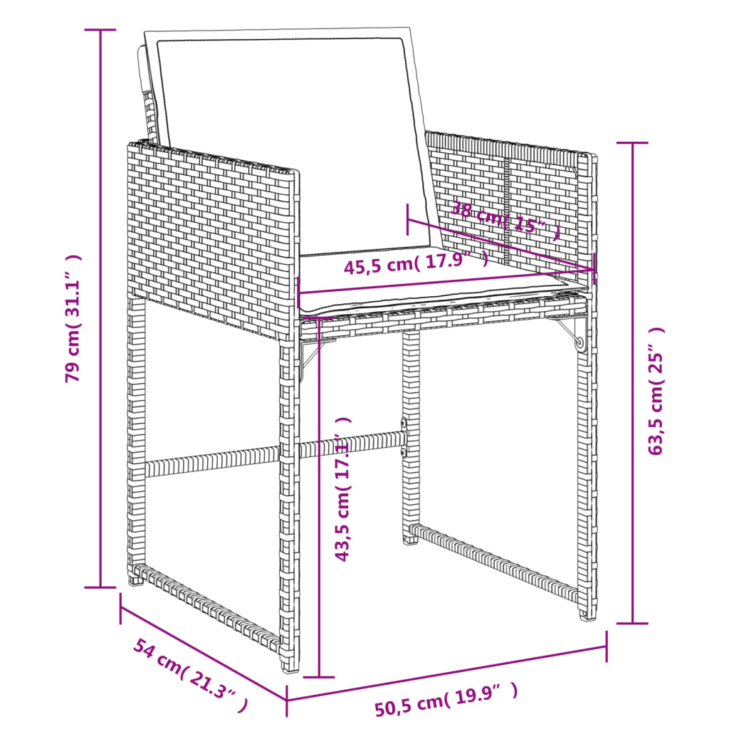 havestole med hynder 4 stk. polyrattan sort