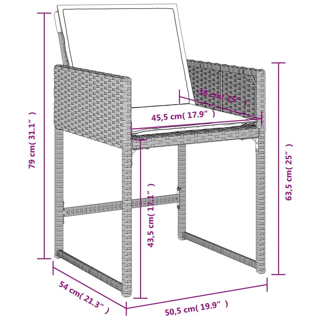 havestole 4 stk. med hynder polyrattan lysegrå