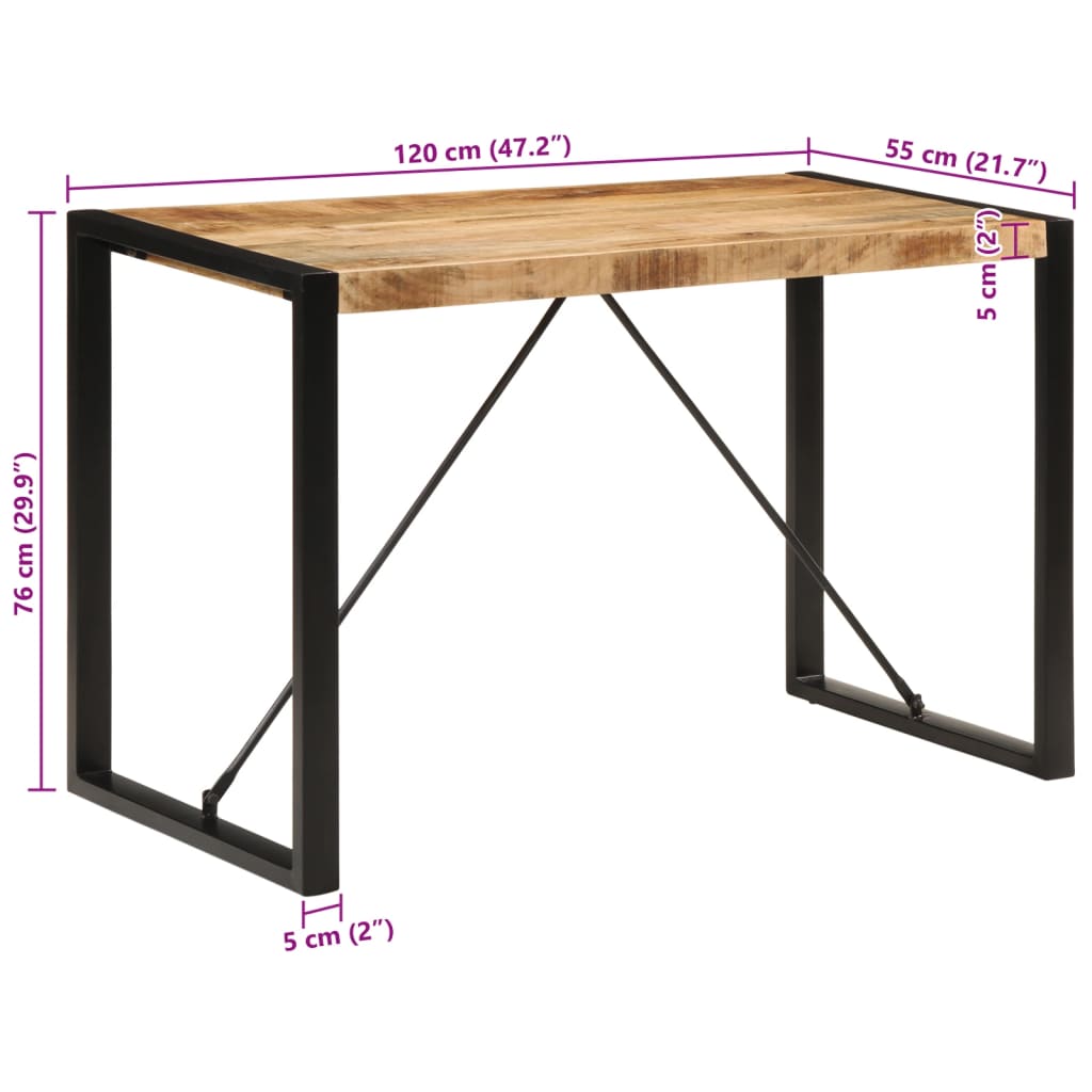 spisebord 120x55x76 cm massivt ru mangotræ