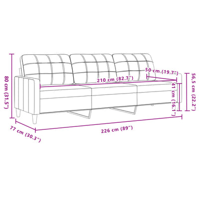 3-personers sofa 210 cm stof vinrød