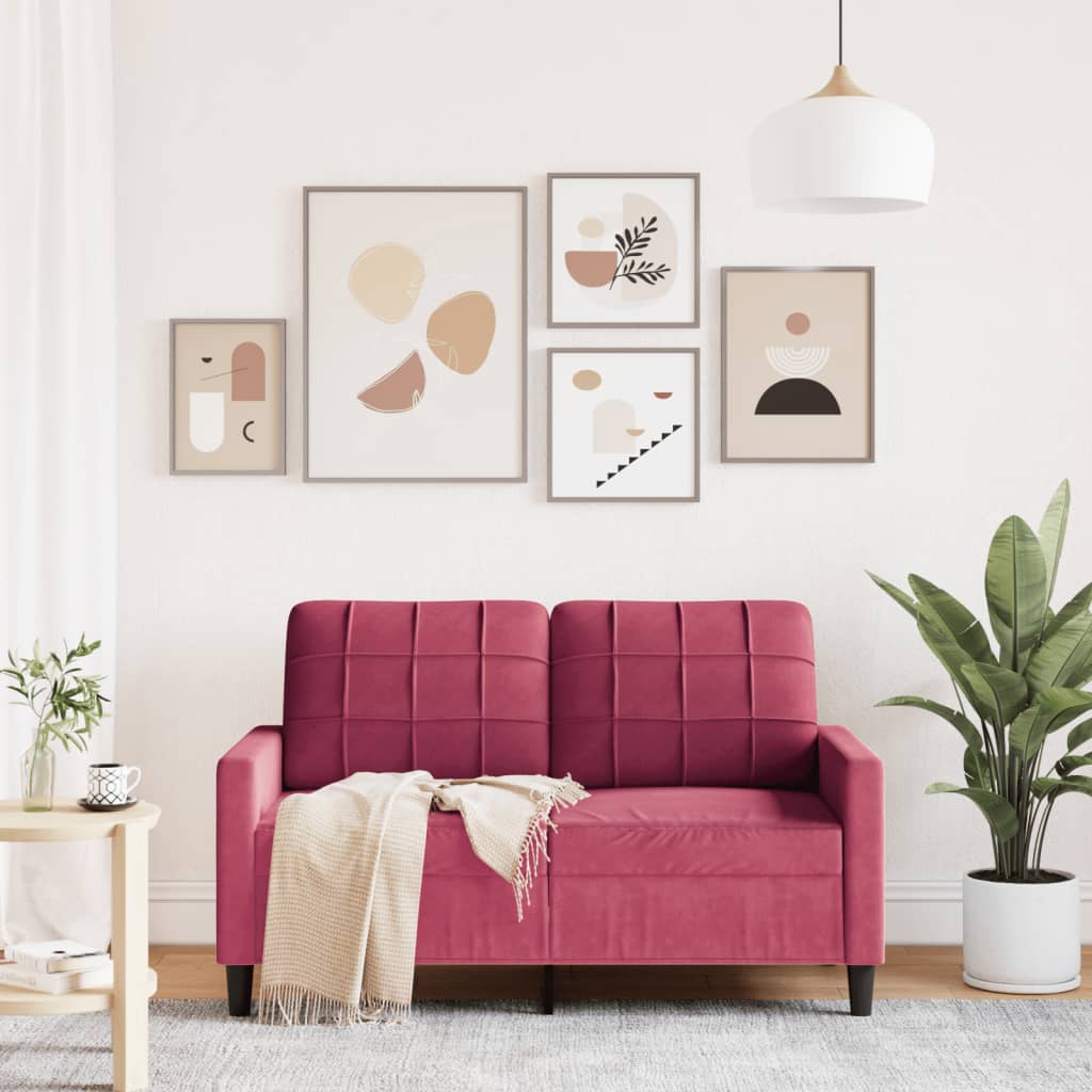 2-personers sofa 120 cm fløjl vinrød