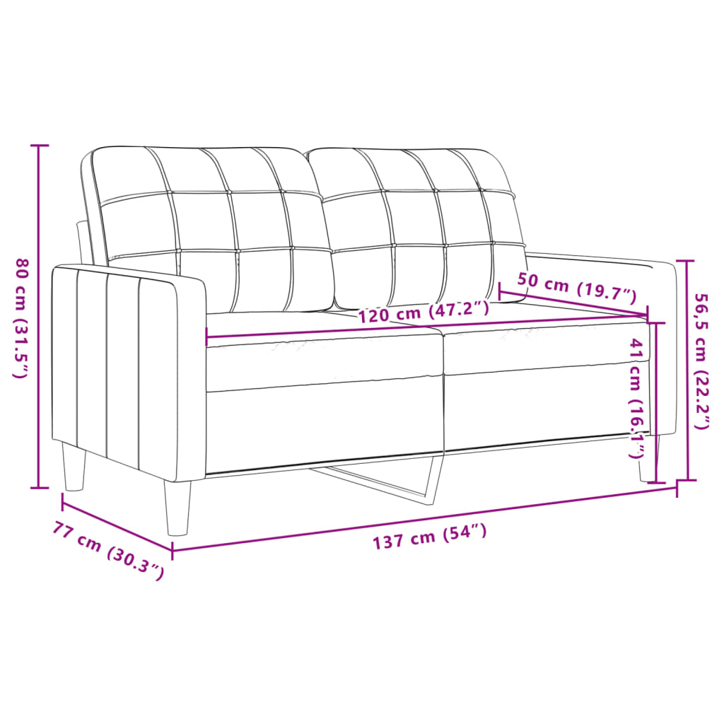 2-personers sofa 120 cm fløjl vinrød