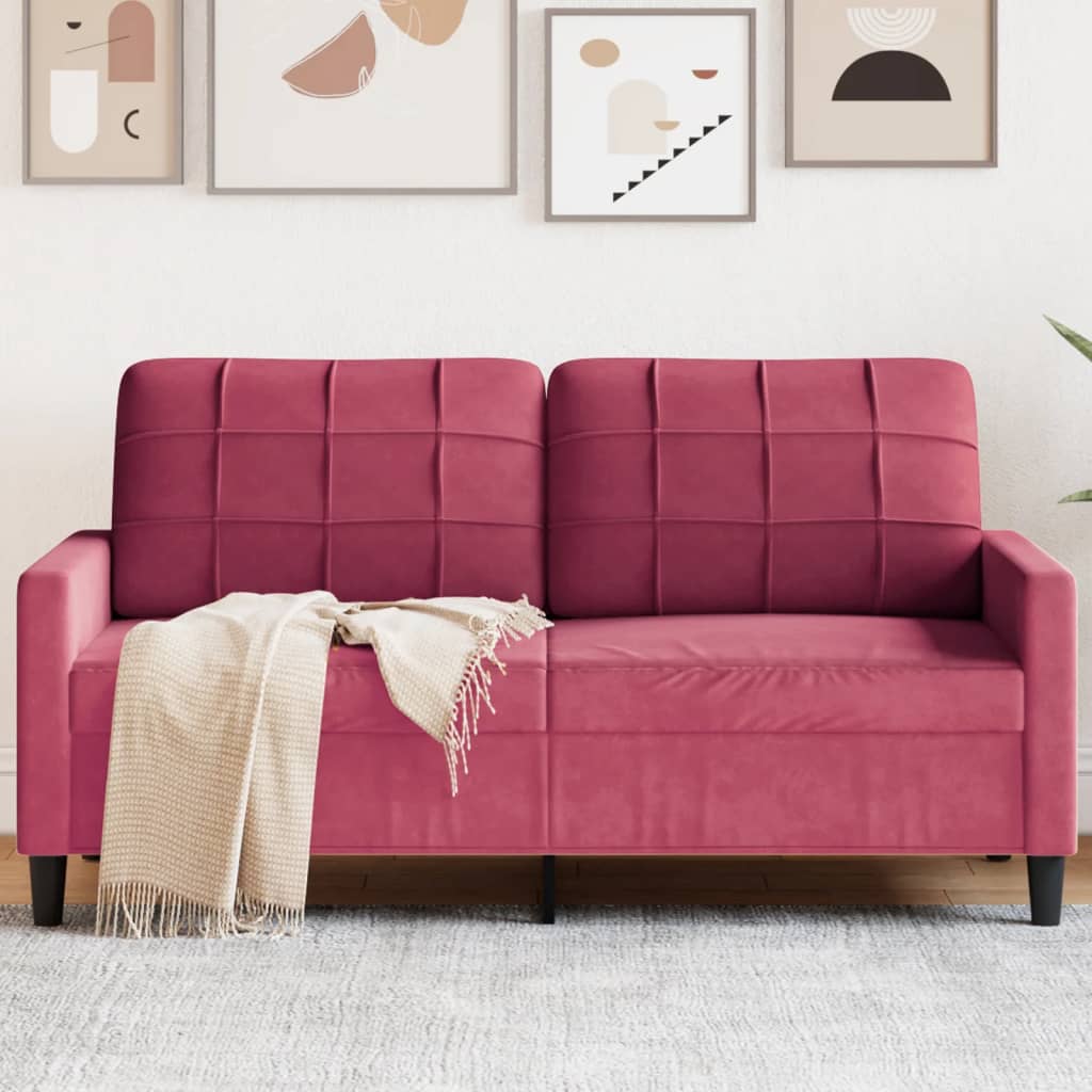 2-personers sofa 140 cm fløjl vinrød