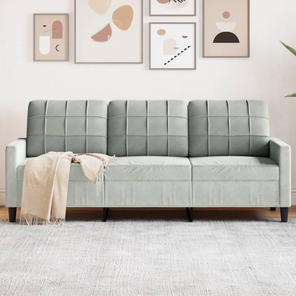 3-personers sofa 180 cm velour lysegrå