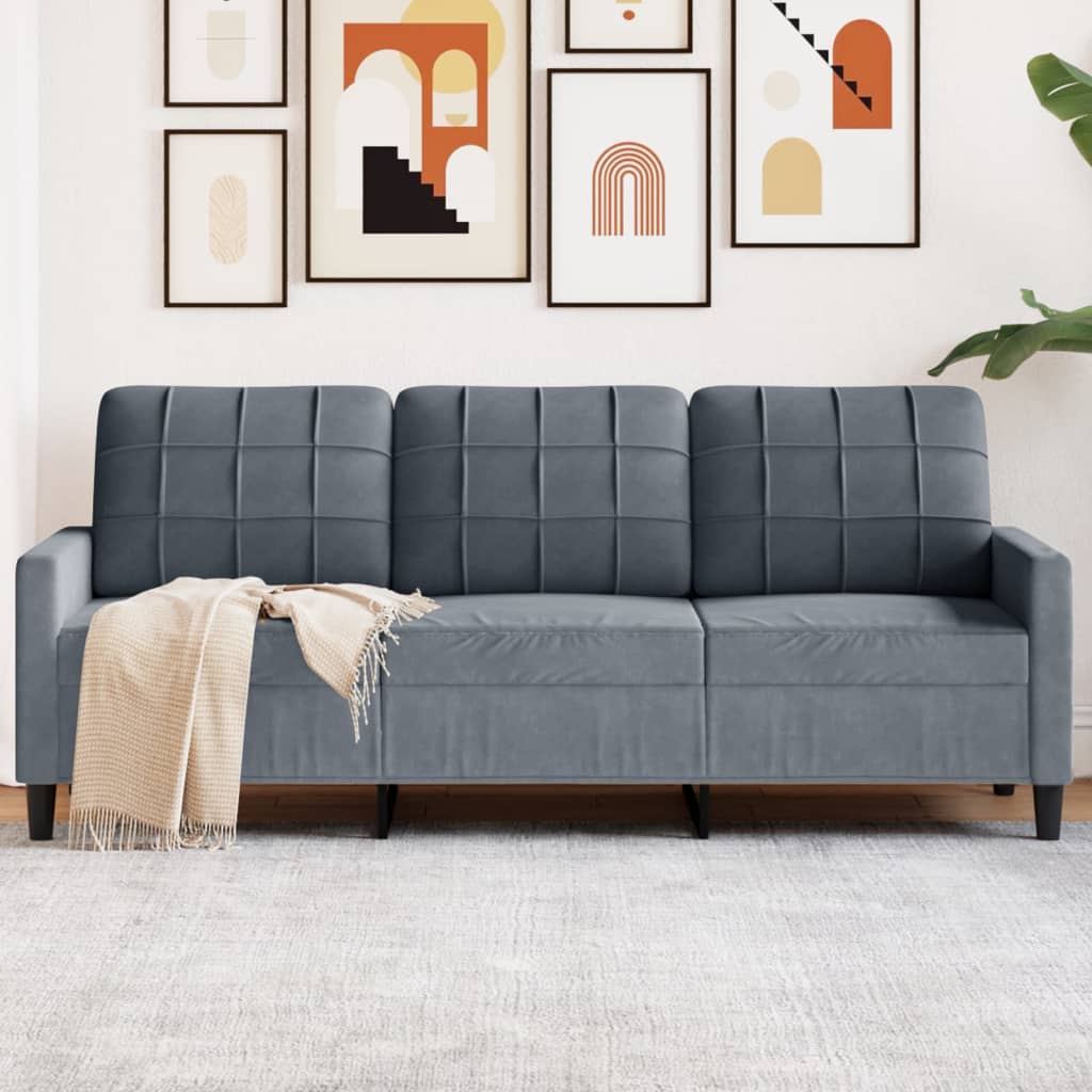 3-personers sofa 180 cm fløjl mørkegrå