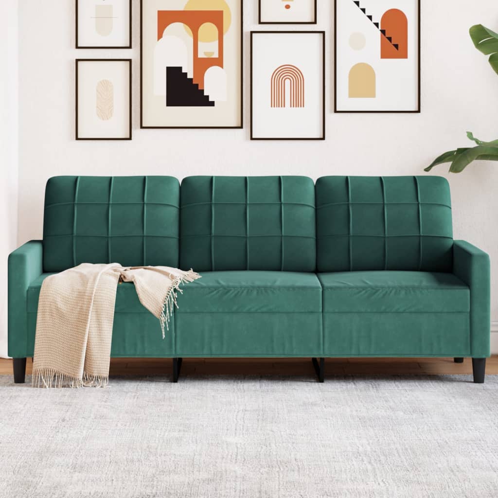 3-personers sofa 180 cm fløjl mørkegrøn