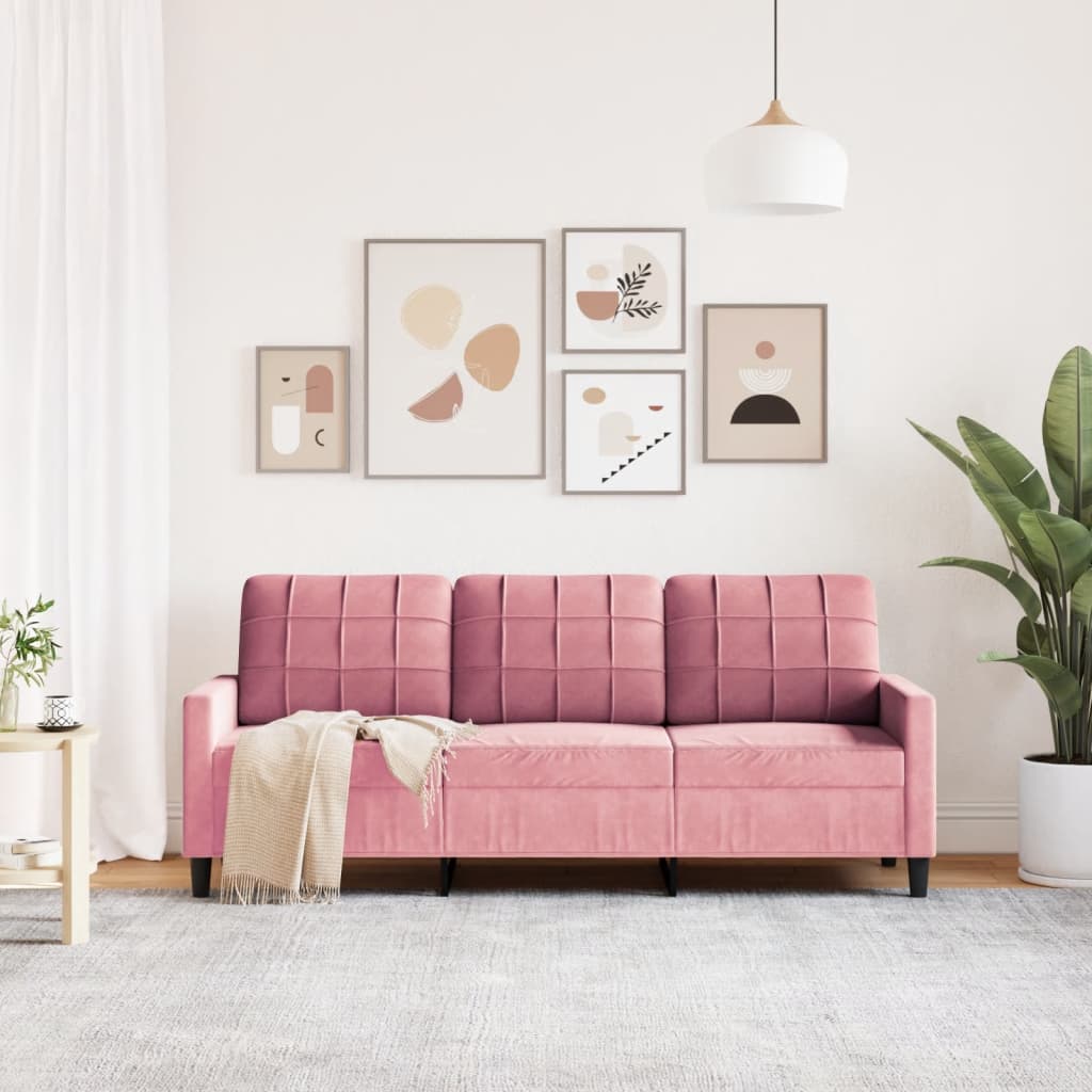 3-personers sofa 180 cm fløjl lyserød