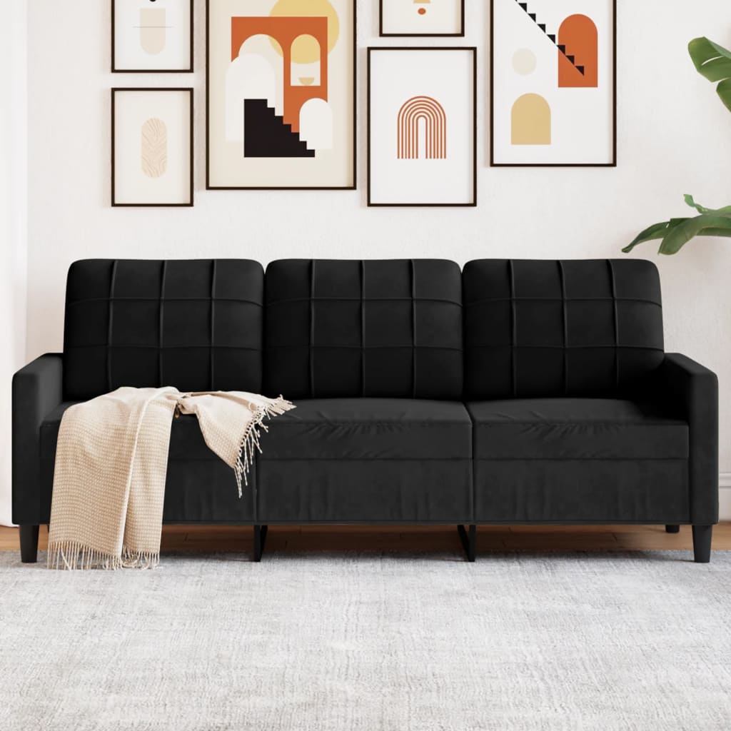 3-personers sofa 180 cm velour sort