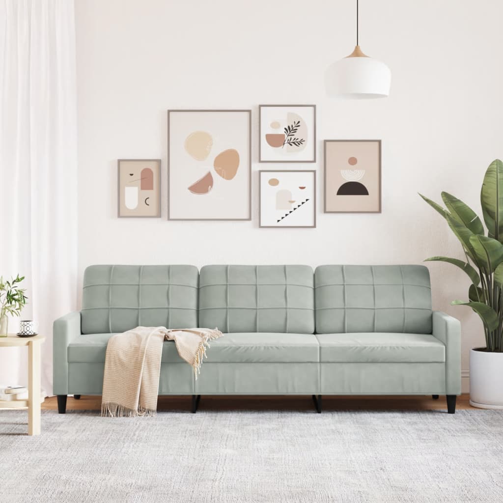 3-personers sofa 210 cm fløjl lysegrå