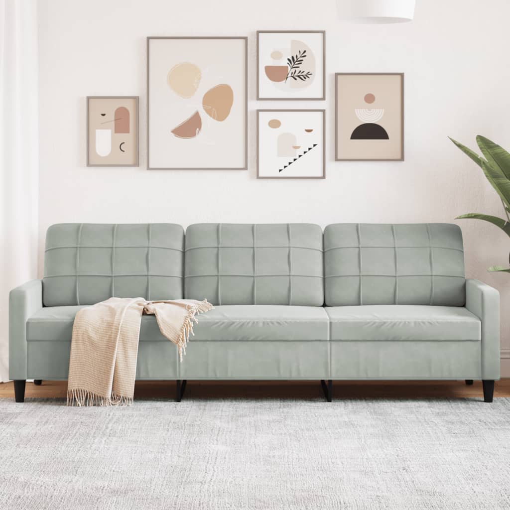 3-personers sofa 210 cm fløjl lysegrå