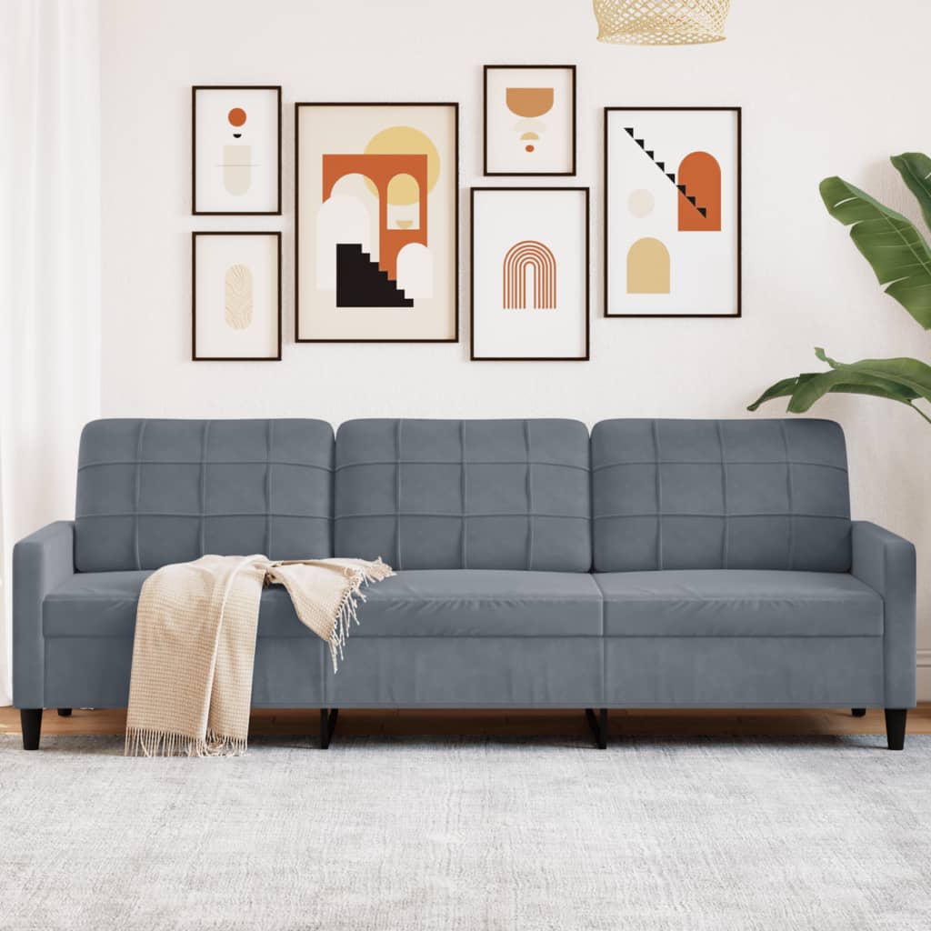 3-personers sofa 210 cm fløjl mørkegrå