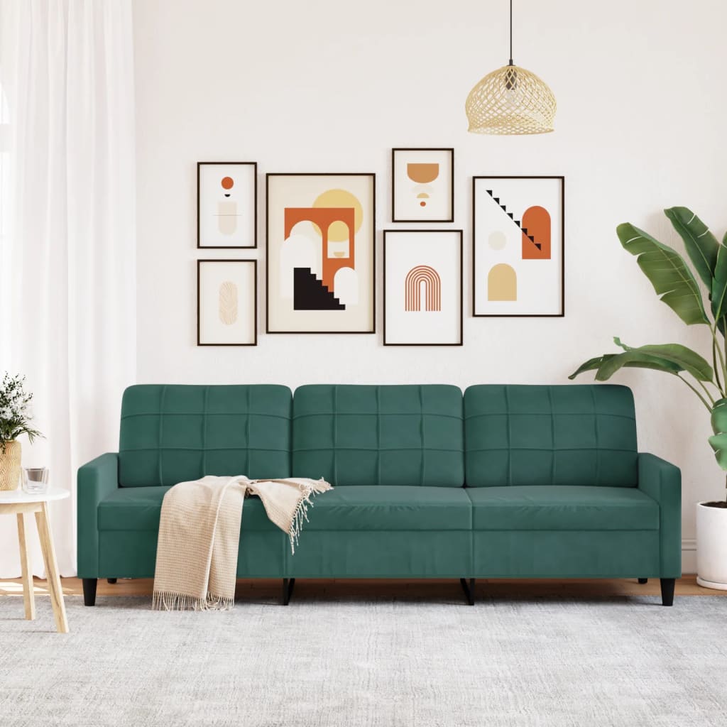 3-personers sofa 210 cm fløjl mørkegrøn