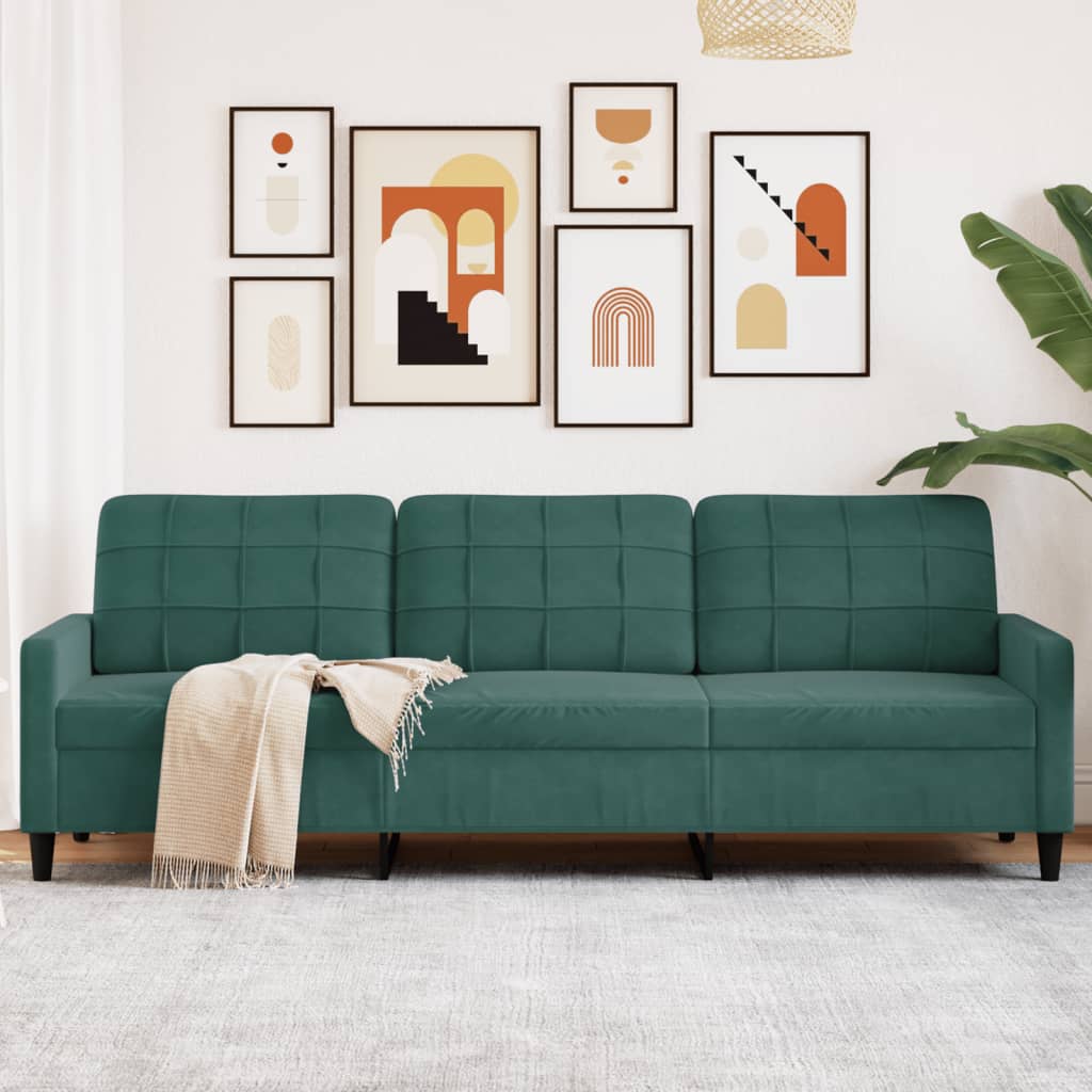 3-personers sofa 210 cm fløjl mørkegrøn