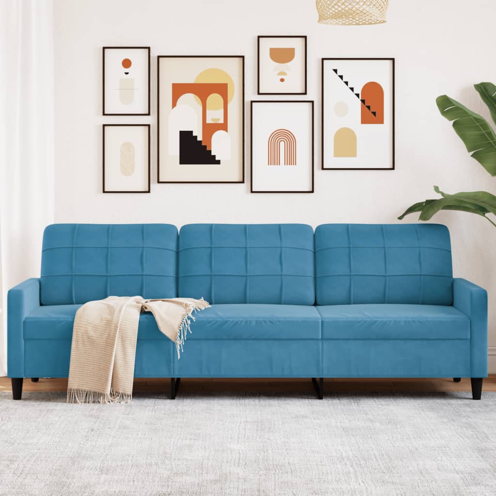 3-personers sofa 210 cm velour blå