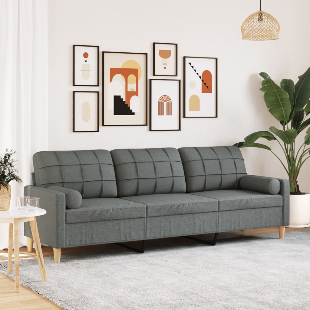 3-personers sofa med pyntepuder 210 cm stof mørkegrå