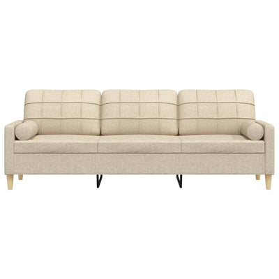 3-personers sofa med pyntepuder 210 cm stof cremefarvet