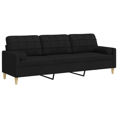 3-personers sofa med pyntepuder 210 cm stof sort