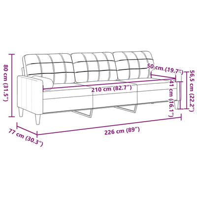 3-personers sofa med pyntepuder 210 cm stof sort