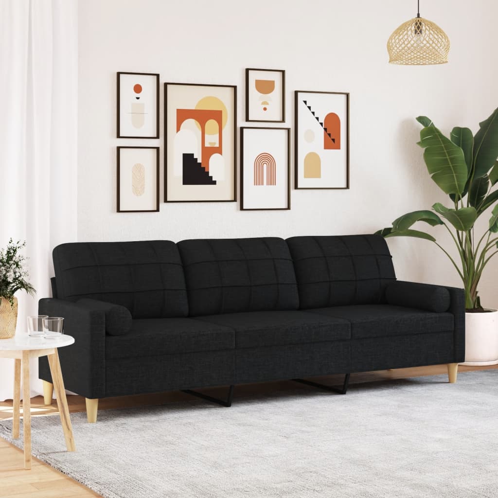 3-personers sofa med pyntepuder 210 cm stof sort