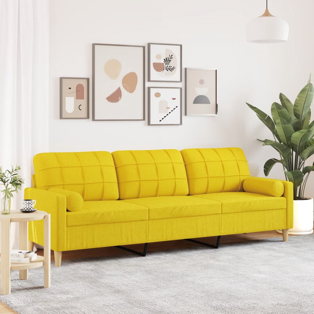 3-personers sofa med pyntepuder 210 cm stof lysegul