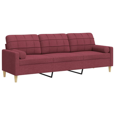 3-personers sofa med pyntepuder 210 cm stof vinrød