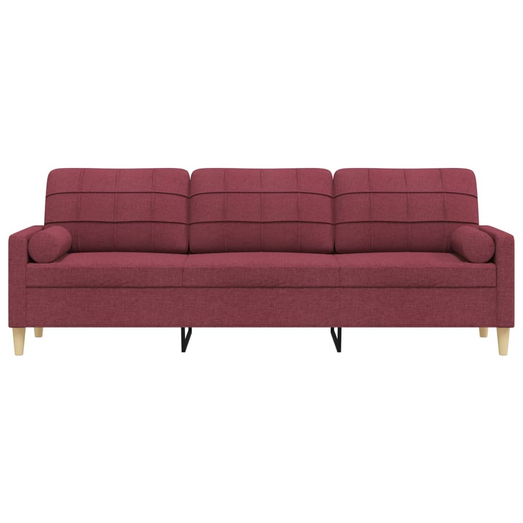 3-personers sofa med pyntepuder 210 cm stof vinrød