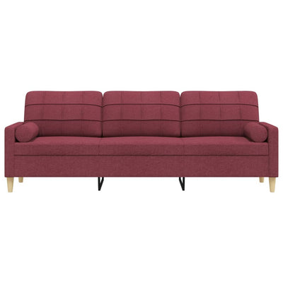 3-personers sofa med pyntepuder 210 cm stof vinrød