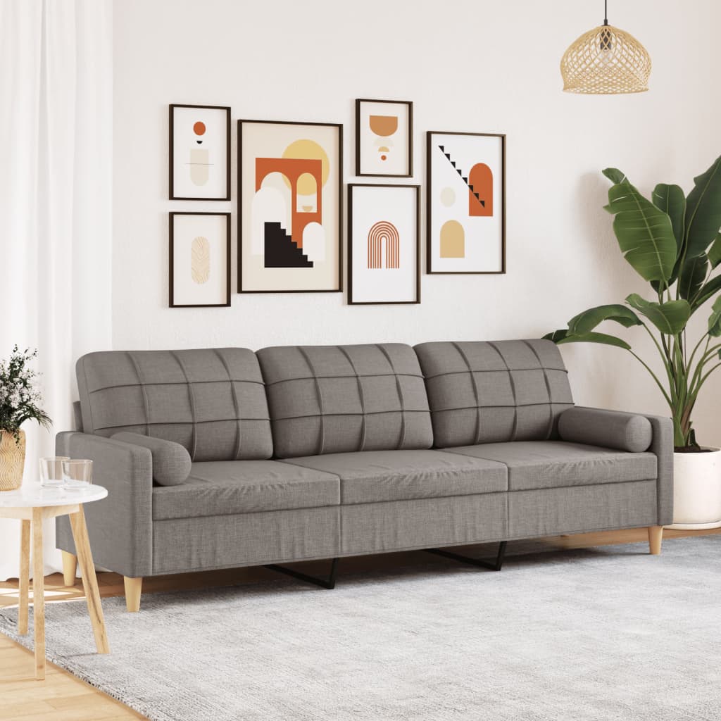 3-personers sofa med pyntepuder 210 cm stof gråbrun