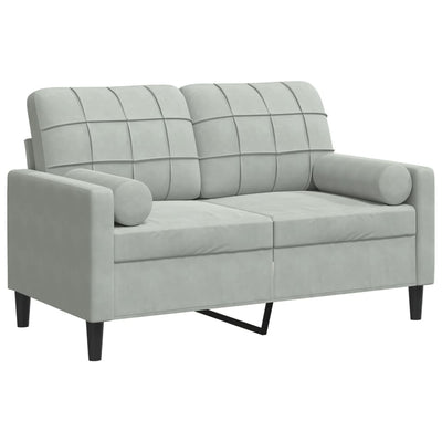 2-personers sofa med pyntepuder 120 cm velour lysegrå