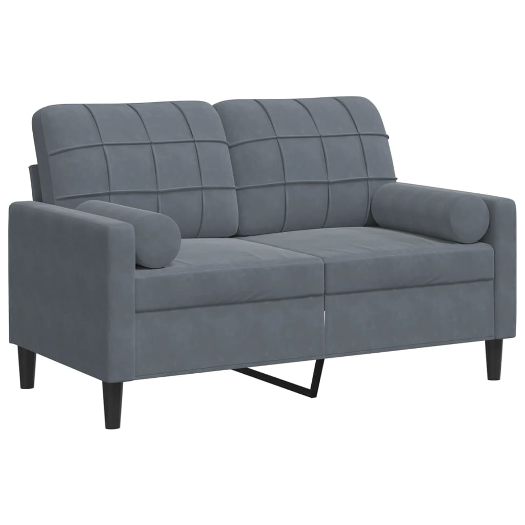 2-personers sofa med pyntepuder 120 cm velour mørkegrå