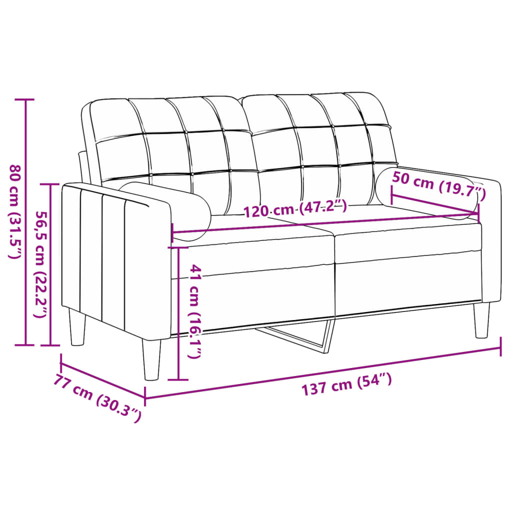 2-personers sofa med pyntepuder 120 cm velour mørkegrå