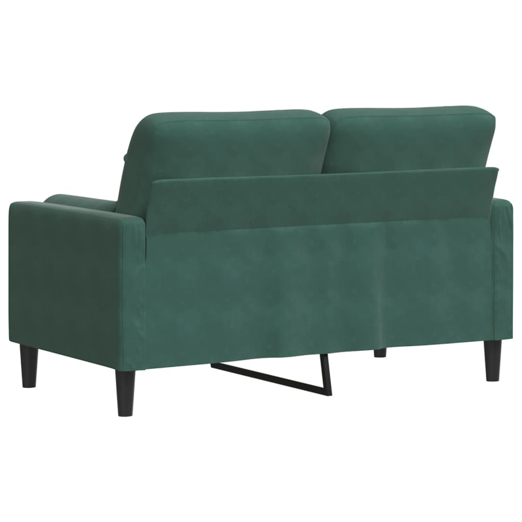 2-personers sofa med pyntepuder 120 cm velour mørkegrøn