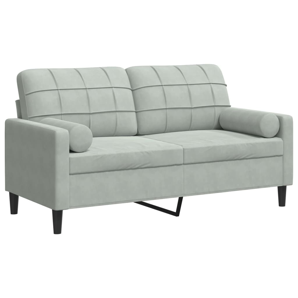 2-personers sofa med pyntepuder 140 cm velour lysegrå