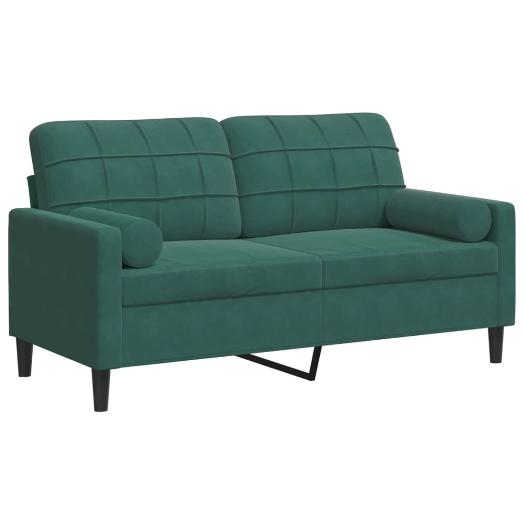 2-personers sofa med pyntepuder 140 cm velour mørkegrøn