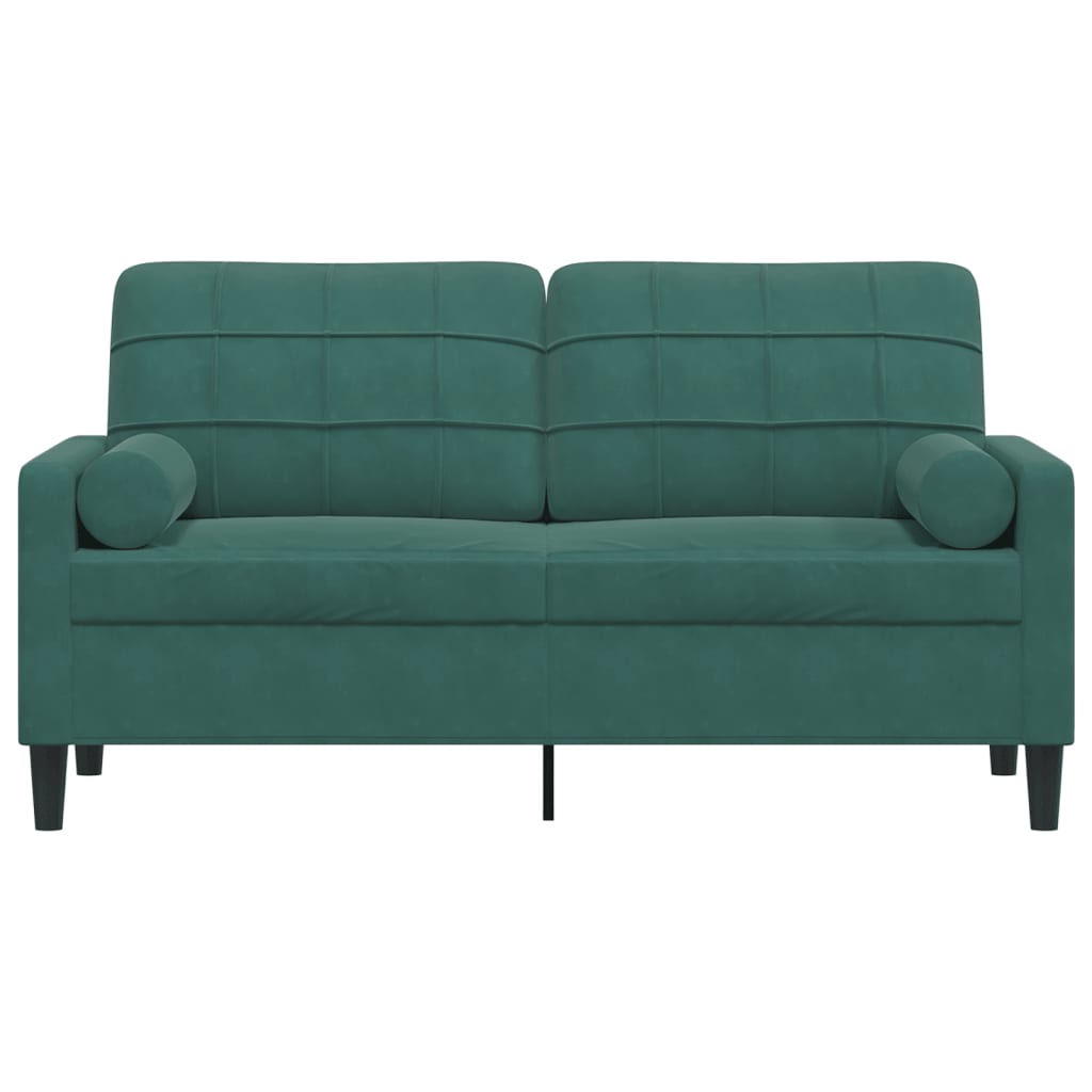 2-personers sofa med pyntepuder 140 cm velour mørkegrøn