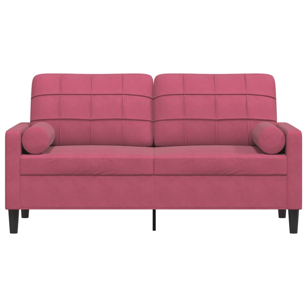 2-personers sofa med pyntepuder 140 cm velour vinrød