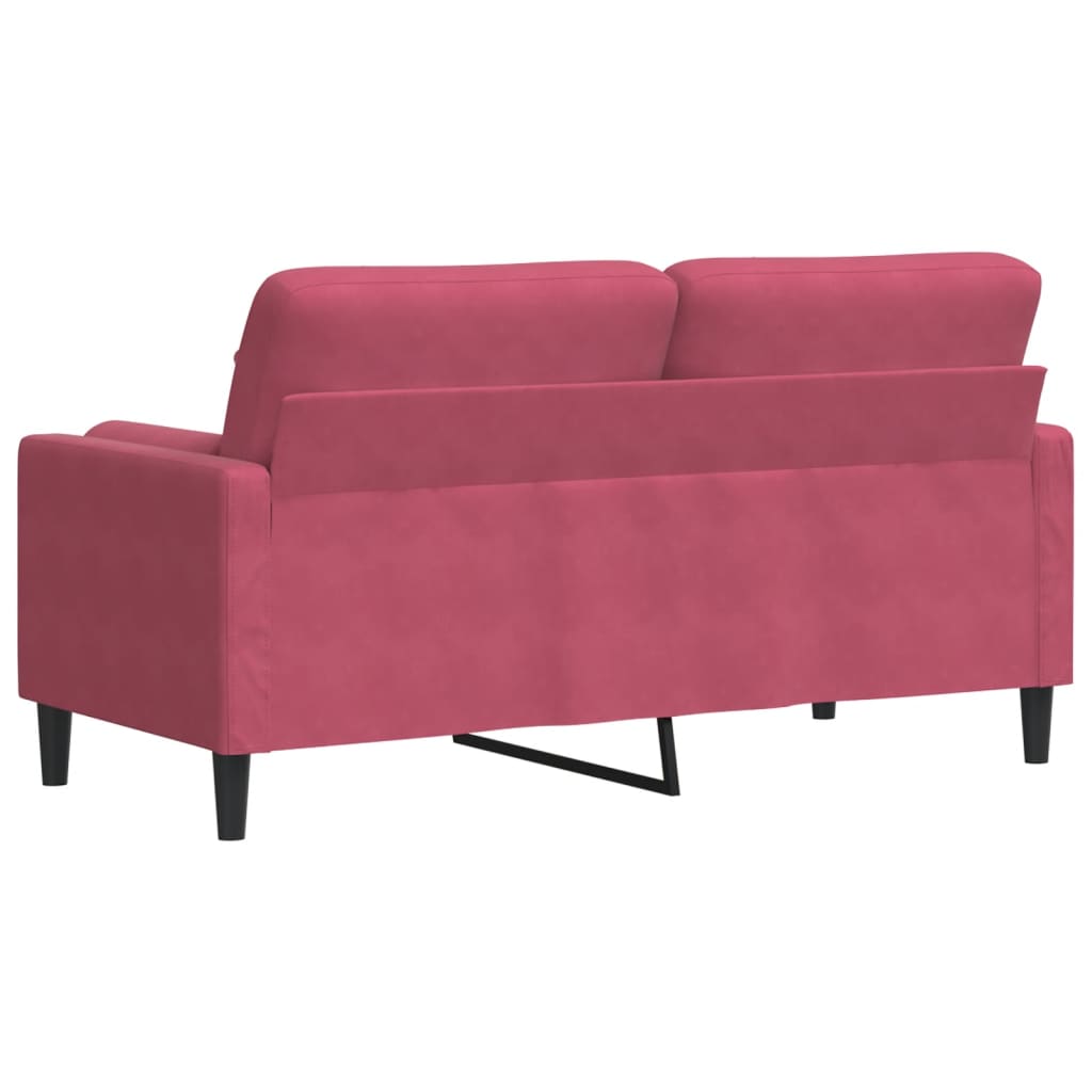 2-personers sofa med pyntepuder 140 cm velour vinrød