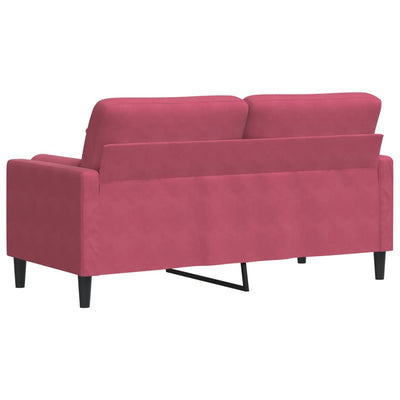 2-personers sofa med pyntepuder 140 cm velour vinrød