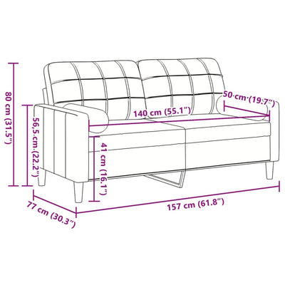 2-personers sofa med pyntepuder 140 cm velour vinrød