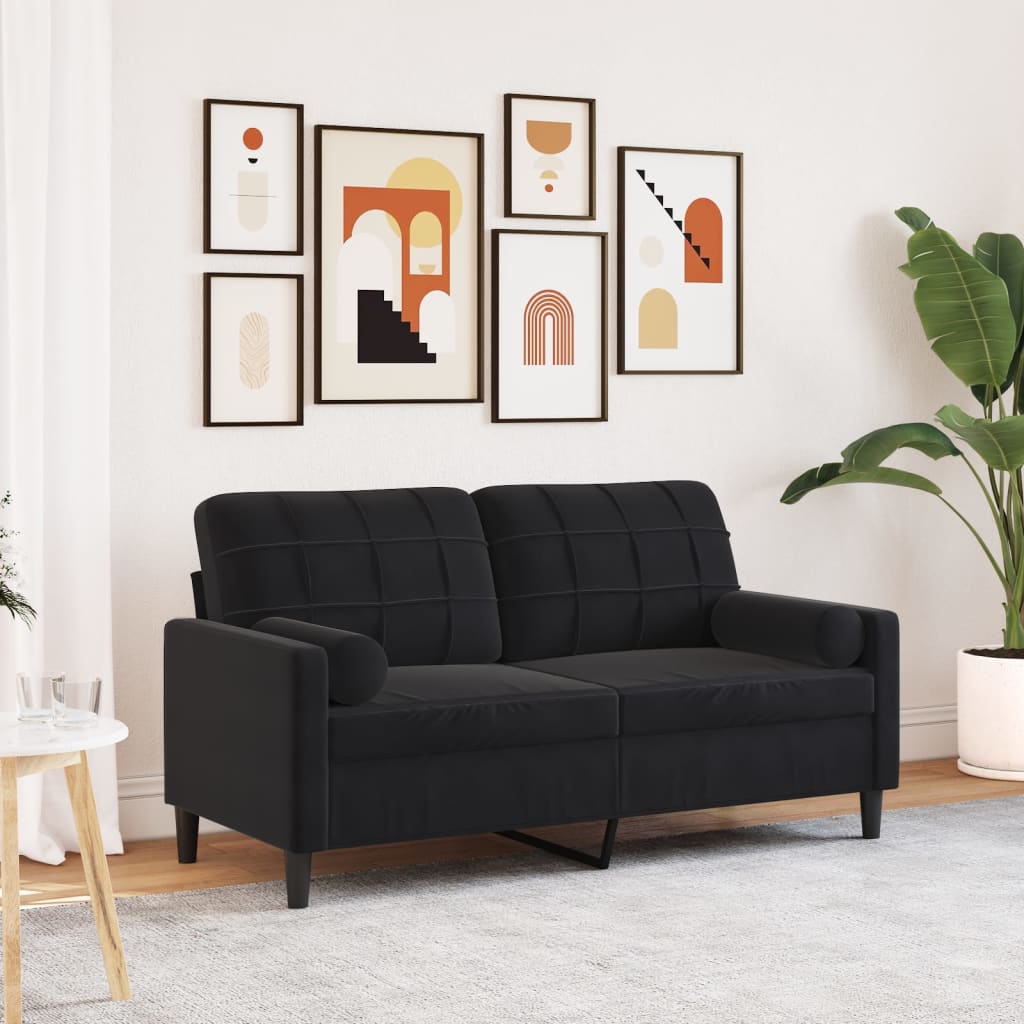 2-personers sofa med pyntepuder 140 cm velour sort