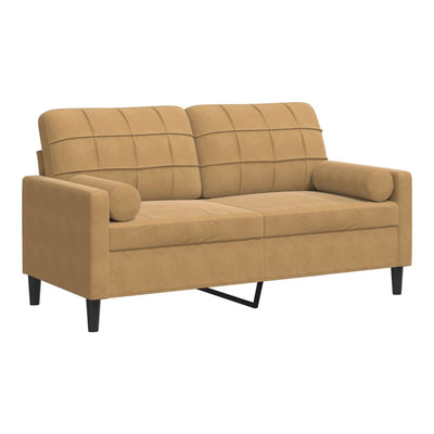 2-personers sofa med pyntepuder 140 cm velour brun